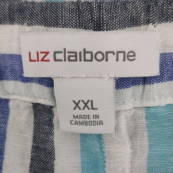 Liz Claiborne Blue Striped Linen Shorts NWOT Size XXL Preppy Striped Shorts