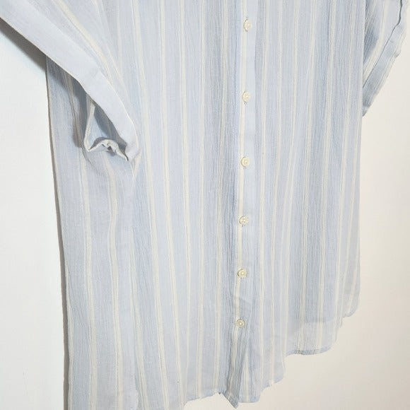 Ava & Viv Light Blue Striped Button-Up Shirt Size 2X Blue Stripe Sheer Top