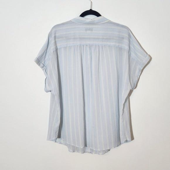 Ava & Viv Light Blue Striped Button-Up Shirt Size 2X Blue Stripe Sheer Top