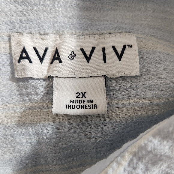 Ava & Viv Light Blue Striped Button-Up Shirt Size 2X Blue Stripe Sheer Top