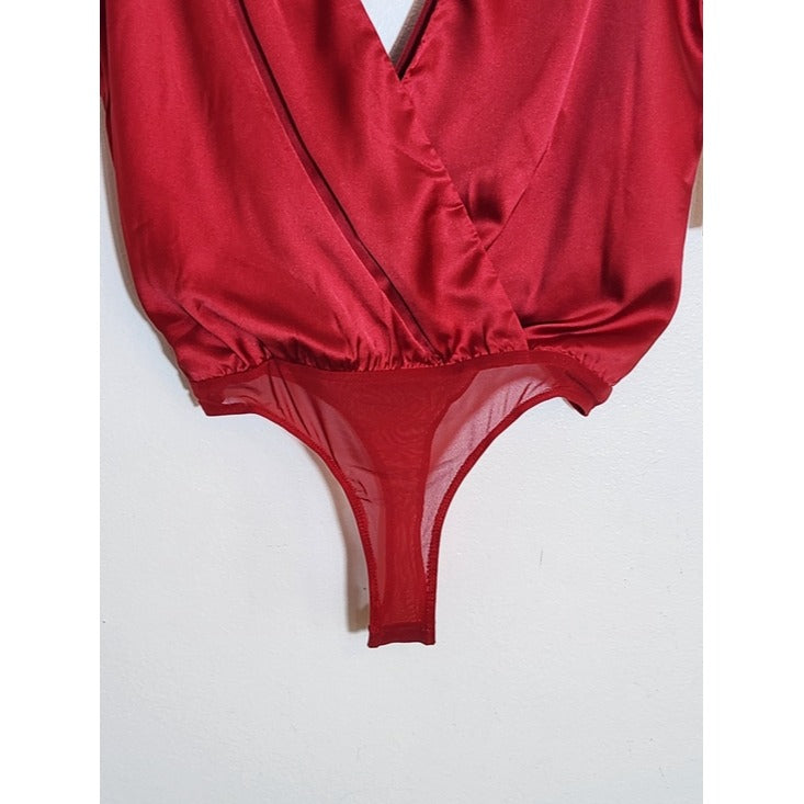 Lulus Sleeveless Red Satin Bodysuit Size Small NWT