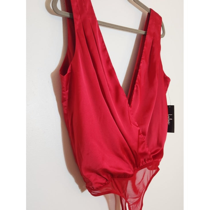Lulus Sleeveless Red Satin Bodysuit Size Small NWT
