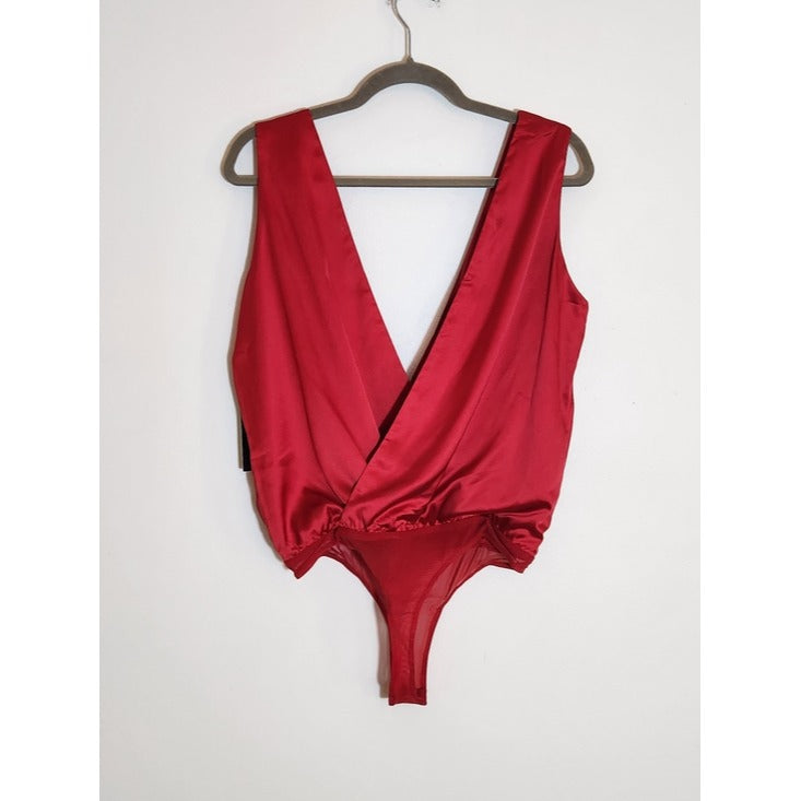 Lulus Sleeveless Red Satin Bodysuit Size Small NWT