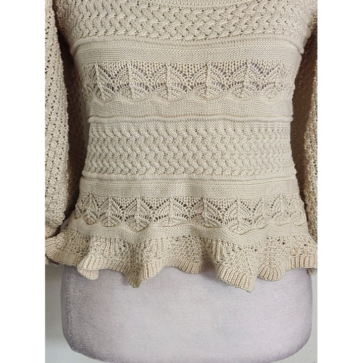 Lucy Paris Beige Knit Cropped Sweater with Puffy Sleeves Size XS