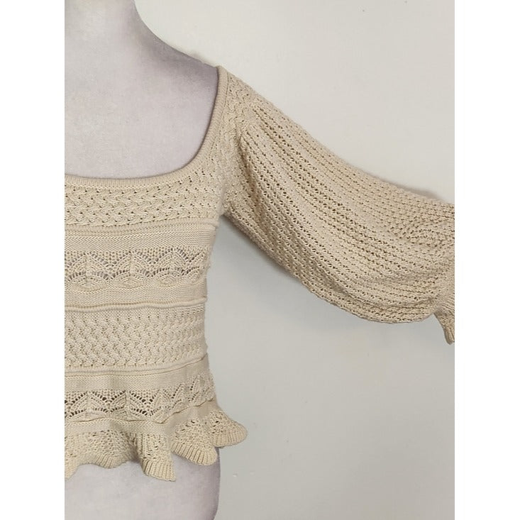 Lucy Paris Beige Knit Cropped Sweater with Puffy Sleeves Size XS