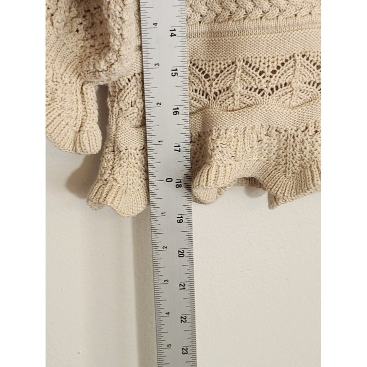 Lucy Paris Beige Knit Cropped Sweater with Puffy Sleeves Size XS