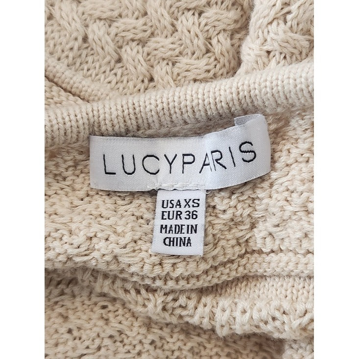 Lucy Paris Beige Knit Cropped Sweater with Puffy Sleeves Size XS