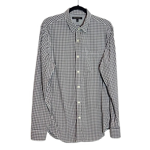 Banana Republic Gray Check Button Down Shirt Sz Large Preppy Button-Up Shirt