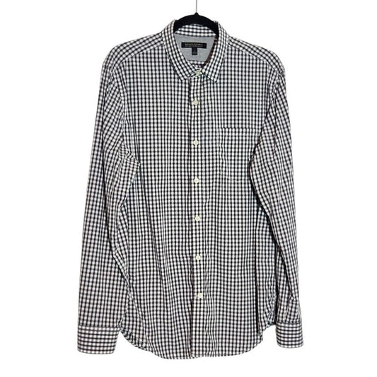 Banana Republic Gray Check Button Down Shirt Sz Large Preppy Button-Up Shirt