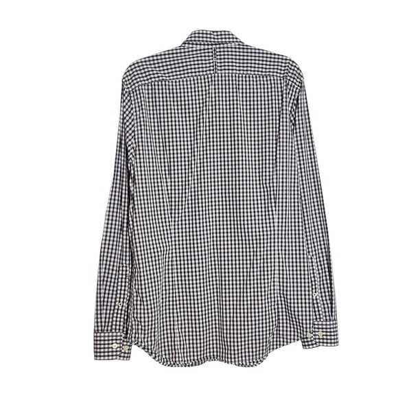Banana Republic Gray Check Button Down Shirt Sz Large Preppy Button-Up Shirt