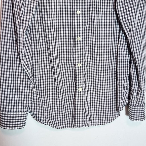 Banana Republic Gray Check Button Down Shirt Sz Large Preppy Button-Up Shirt