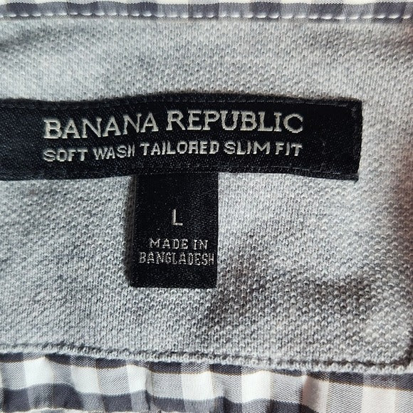 Banana Republic Gray Check Button Down Shirt Sz Large Preppy Button-Up Shirt