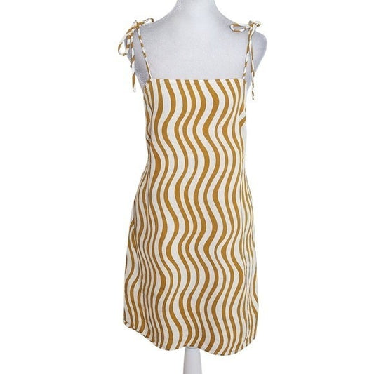 Future Collective Alani Noelle Wave Pattern Mini Dress Size Small Linen Blend