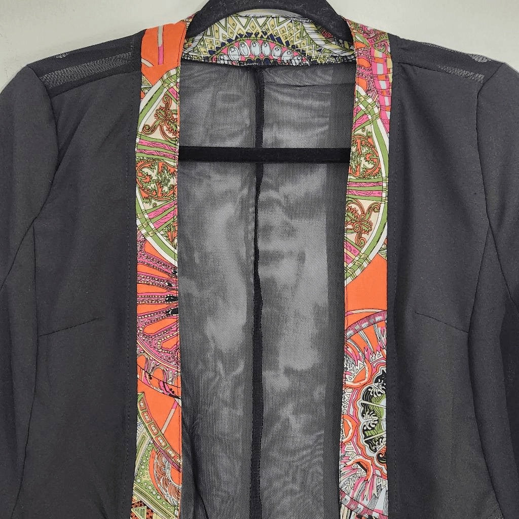 Black Open Jacket with Sheer Mesh Back Size Small Shein Curve Black Boho Kimono