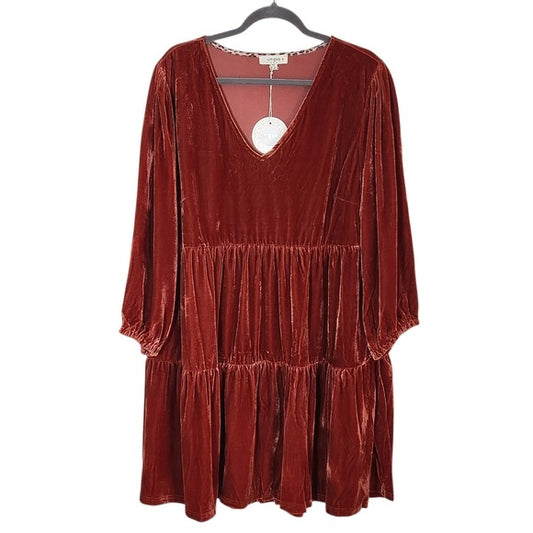 Umgee Burnt Orange Velvet Tiered Mini Dress Size XL NWT Wedding Guest Dress