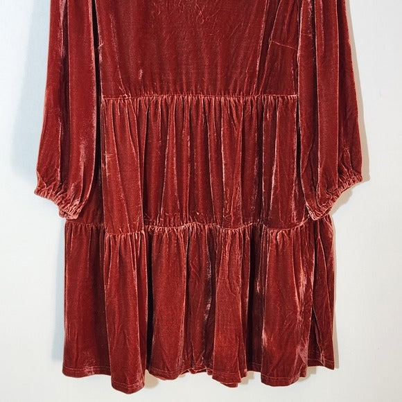 Umgee Burnt Orange Velvet Tiered Mini Dress Size XL NWT Wedding Guest Dress