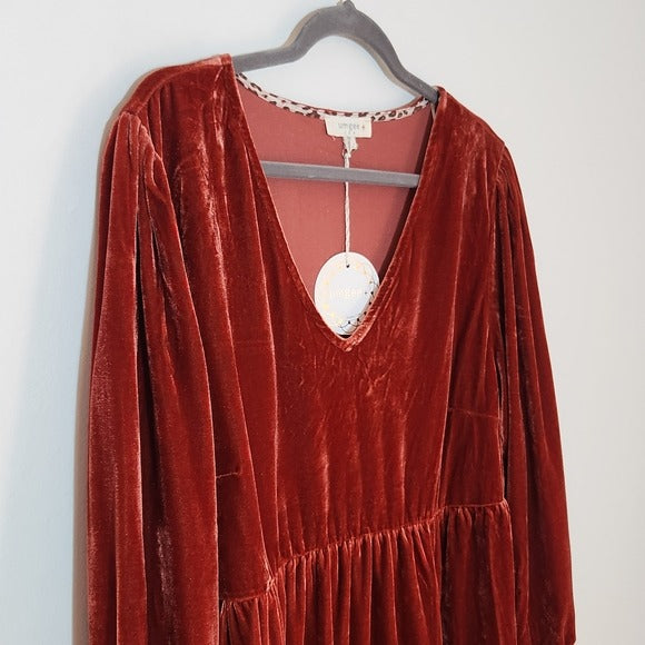 Umgee Burnt Orange Velvet Tiered Mini Dress Size XL NWT Wedding Guest Dress