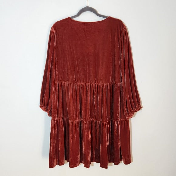 Umgee Burnt Orange Velvet Tiered Mini Dress Size XL NWT Wedding Guest Dress