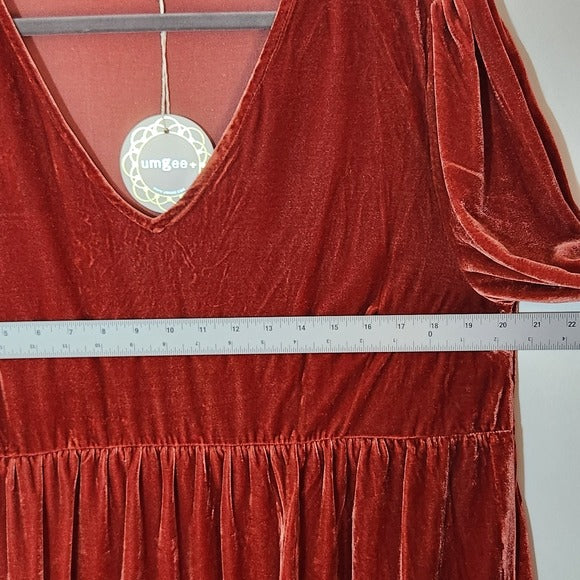 Umgee Burnt Orange Velvet Tiered Mini Dress Size XL NWT Wedding Guest Dress