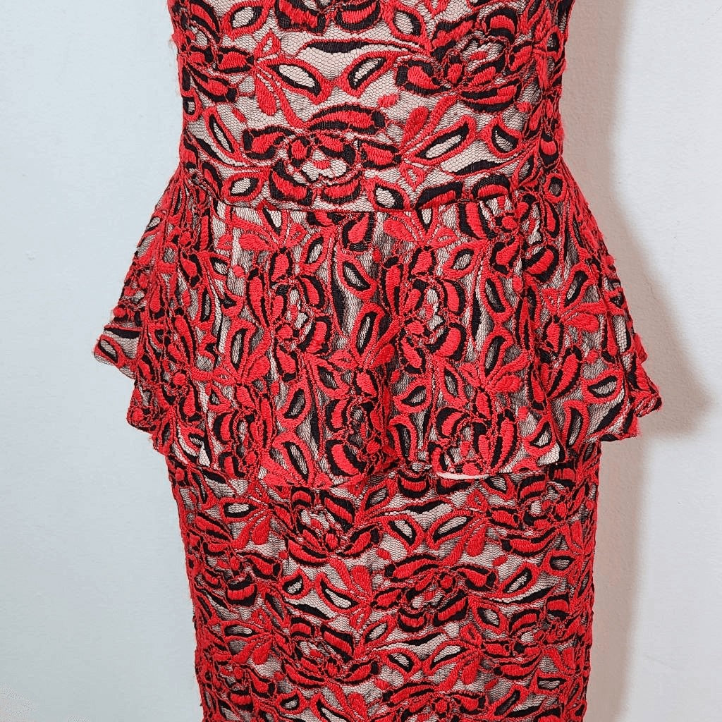 Madam X Red Lace One Shoulder Dress with Peplum NWT Size 8 Lace Cocktail Dress