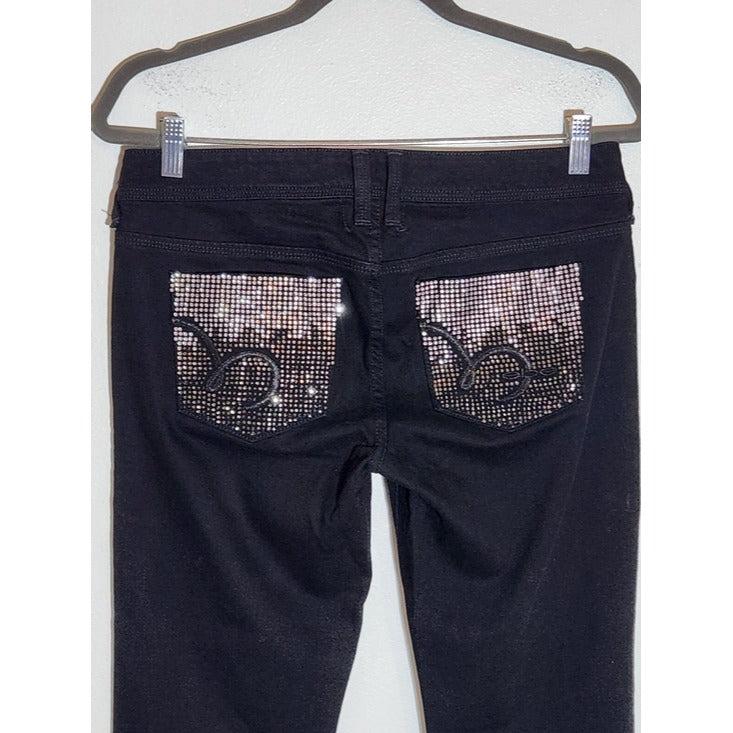 Bebe Black Y2K Straight Leg Rhinestone Pocket Jeans Size 28