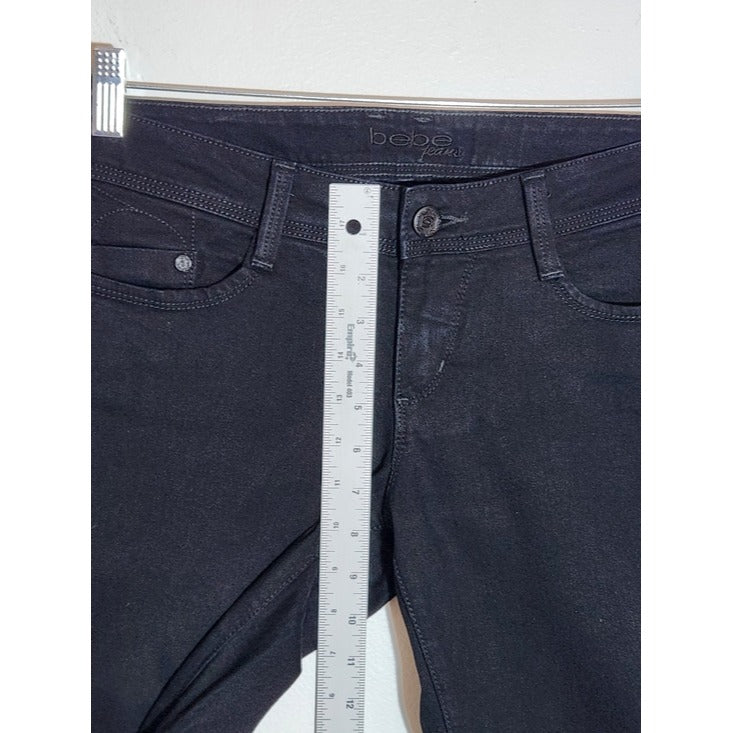 Bebe Black Y2K Straight Leg Rhinestone Pocket Jeans Size 28