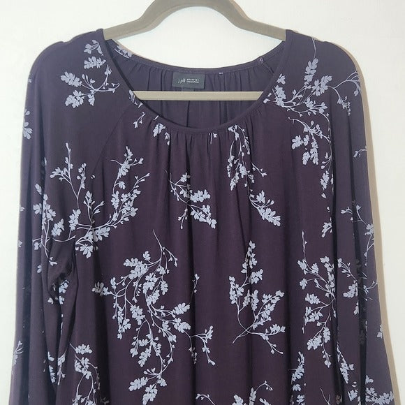 J. Jill Wearever Collection Eggplant Purple Floral Knit Tunic Top Size Large