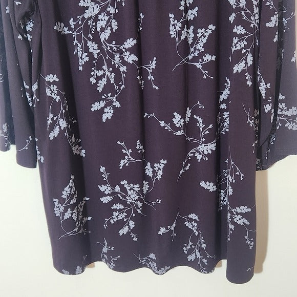 J. Jill Wearever Collection Eggplant Purple Floral Knit Tunic Top Size Large