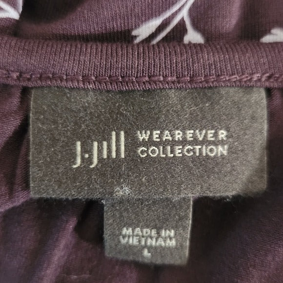 J. Jill Wearever Collection Eggplant Purple Floral Knit Tunic Top Size Large