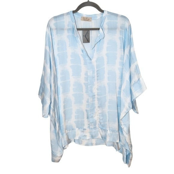 Sofia Blue and White Satin Tunic One Size NWOT