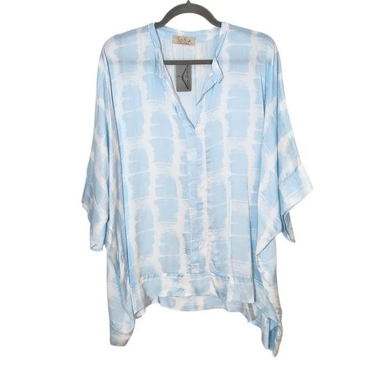 Sofia Blue and White Satin Tunic One Size NWOT