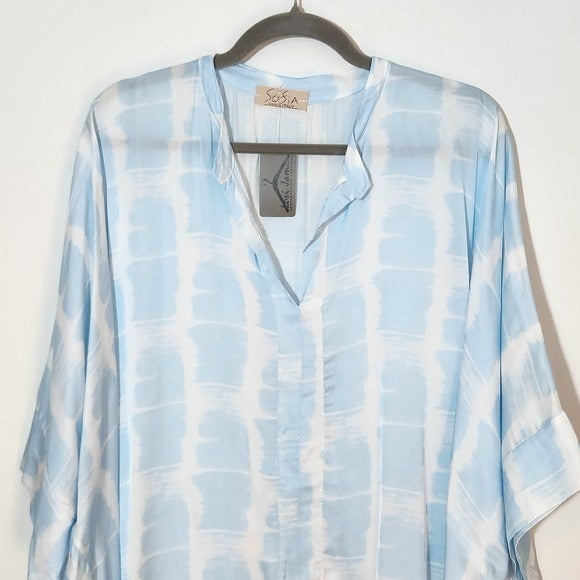 Sofia Blue and White Satin Tunic One Size NWOT