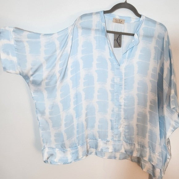 Sofia Blue and White Satin Tunic One Size NWOT