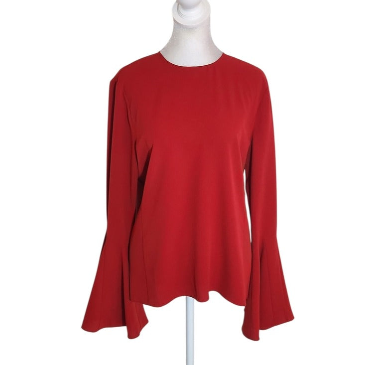 Frame Red Blouse with Dramatic Bell Sleeves Holiday Party Top Size Small
