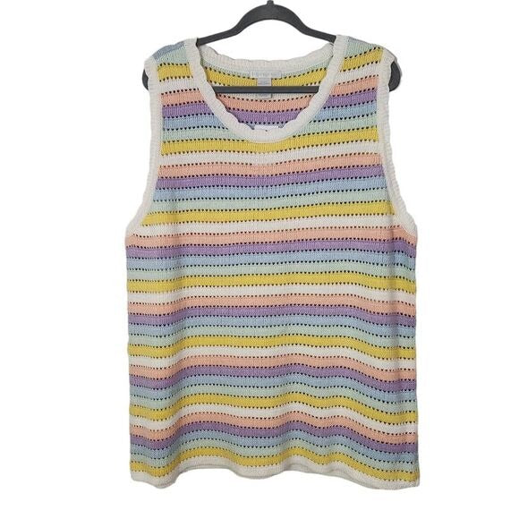 Design History Pastel Rainbow Sleeveless Knit Top NWT Size 3X Striped Sweater
