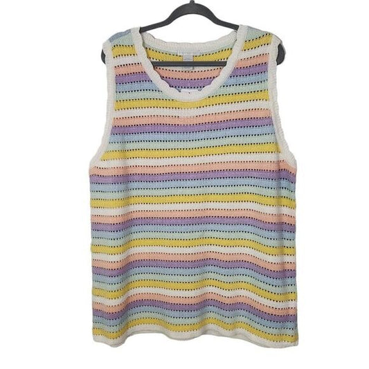 Design History Pastel Rainbow Sleeveless Knit Top NWT Size 3X Striped Sweater