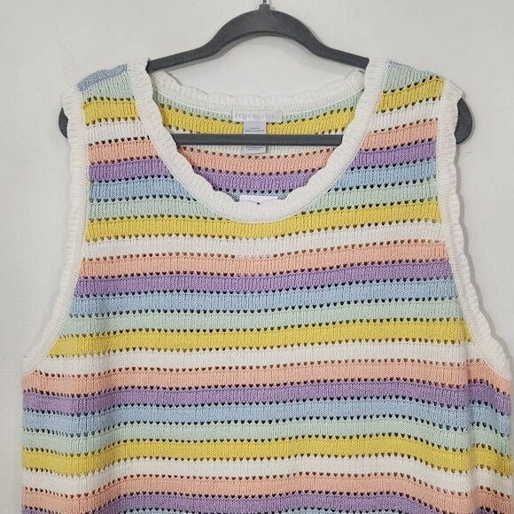 Design History Pastel Rainbow Sleeveless Knit Top NWT Size 3X Striped Sweater