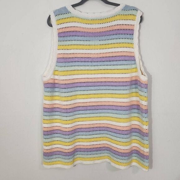 Design History Pastel Rainbow Sleeveless Knit Top NWT Size 3X Striped Sweater