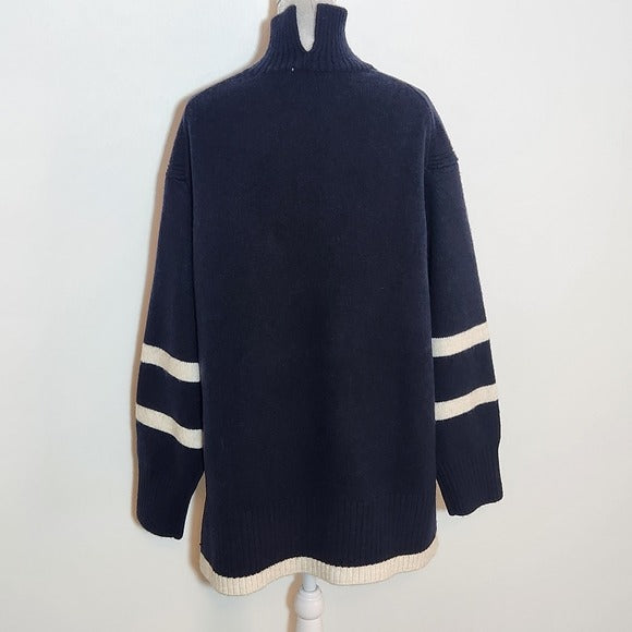 H&M Navy Oversized Sweater with Cream Stripe Details Size Medium