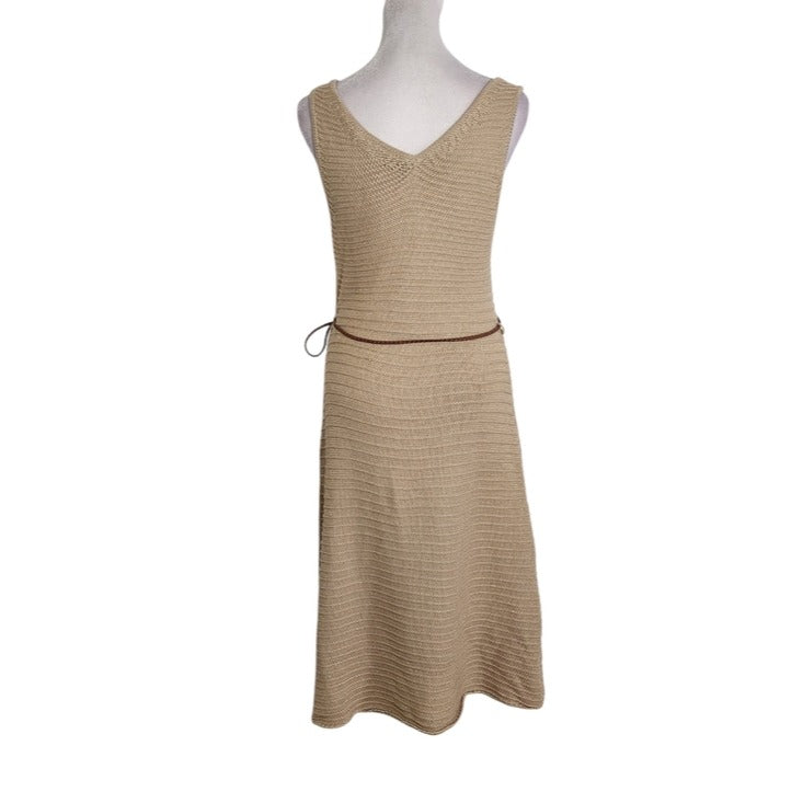 Soft Surroundings Sleeveless Khaki Knit Dress with Gold Accents Size Medium NWT