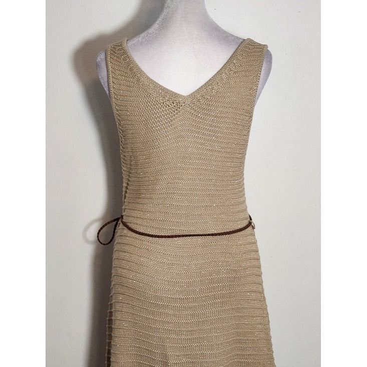 Soft Surroundings Sleeveless Khaki Knit Dress with Gold Accents Size Medium NWT