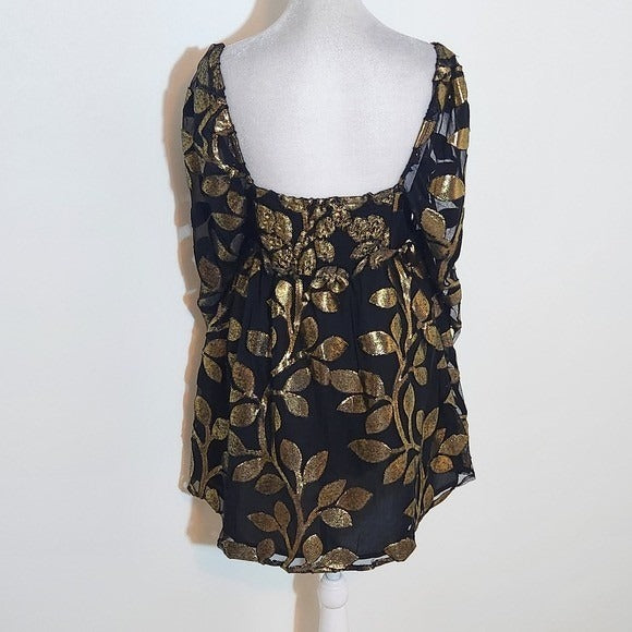 Buddy Love Black and Metallic Gold Leaf Mini Cocktail Dress NWOT Size XS