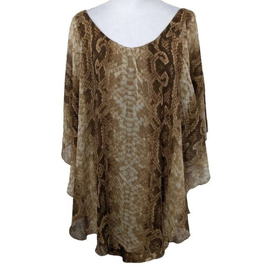 Dots Brown Snakeskin Print Tunic with Sheer Overlay Size Small