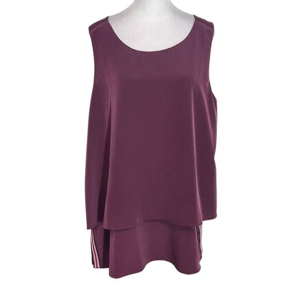 DG2 Diane Gilman Burgundy Tank Top with Sporty Stripes Size XL Oxblood Tank Top