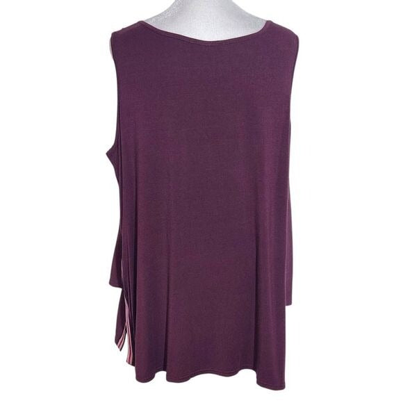 DG2 Diane Gilman Burgundy Tank Top with Sporty Stripes Size XL Oxblood Tank Top
