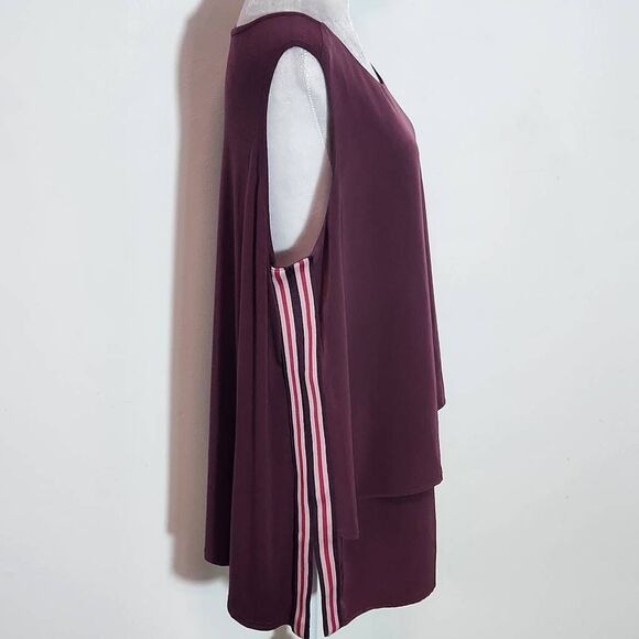 DG2 Diane Gilman Burgundy Tank Top with Sporty Stripes Size XL Oxblood Tank Top