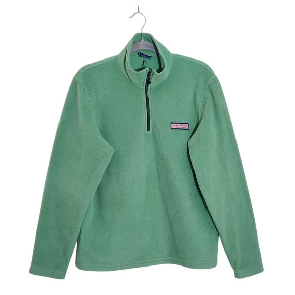 Vineyard Vines Mens Green Fleece Quarter-Zip Pullover Size Small