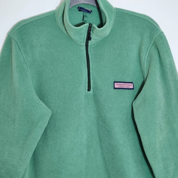 Vineyard Vines Mens Green Fleece Quarter-Zip Pullover Size Small