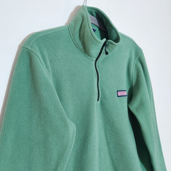 Vineyard Vines Mens Green Fleece Quarter-Zip Pullover Size Small