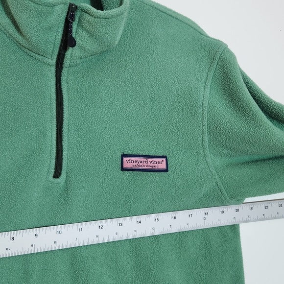 Vineyard Vines Mens Green Fleece Quarter-Zip Pullover Size Small